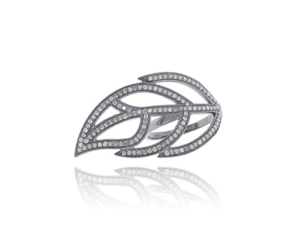 Diamond and Silver Black Rhodium Finish Ring .