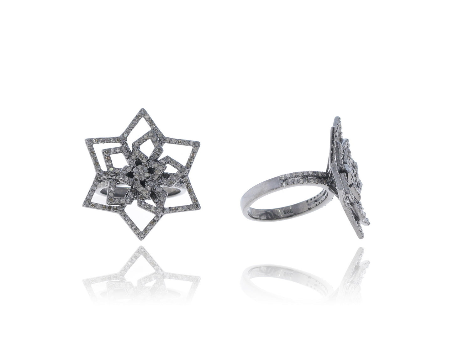Diamond  Flower Diamond Ring, Pave Diamond Ring, Pave Flower  Ring, Approx 27 x 27mm. Sterling Silver