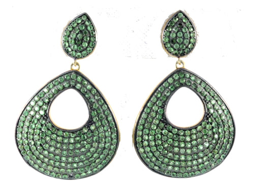 Flat Drop Shape Tsvorite Earring