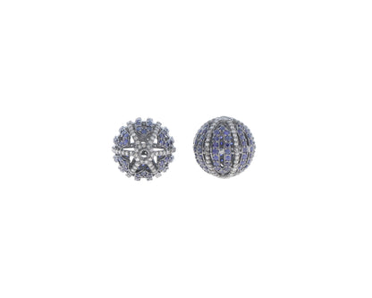 Round Designer Silver Pave Diamond and Blue Sapphire Beads