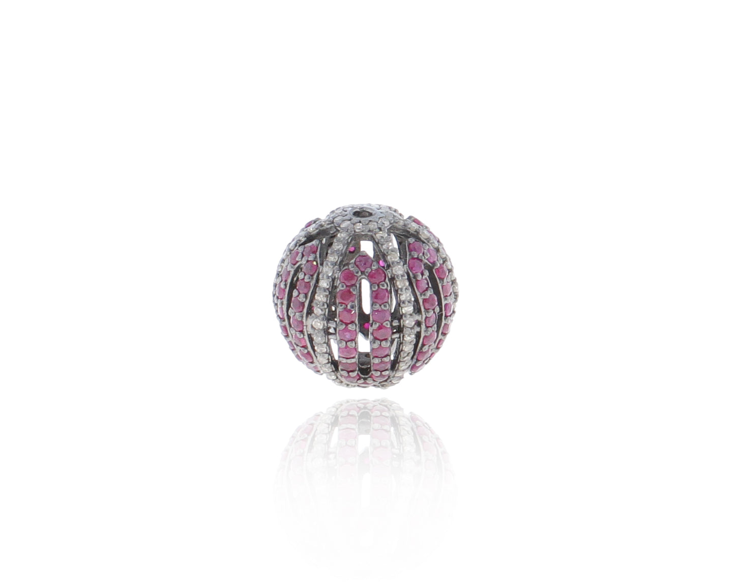 Round Designer Silver Pave Diamond and Blue Sapphire Beads