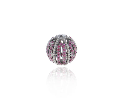 Round Designer Silver Pave Diamond and Blue Sapphire Beads