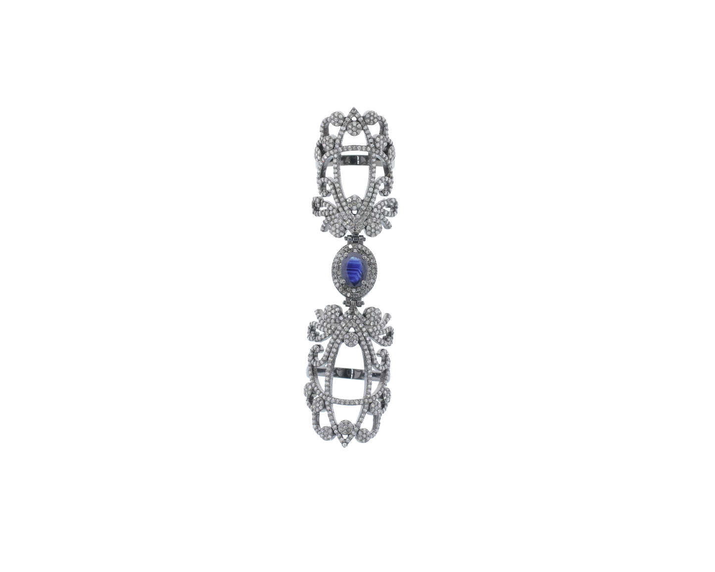 Diamond and Silver Ruby Stone Black Rhodium Finish Rings .