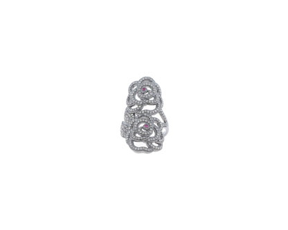Diamond and Silver Ruby Stone Black Rhodium Finish Ring .