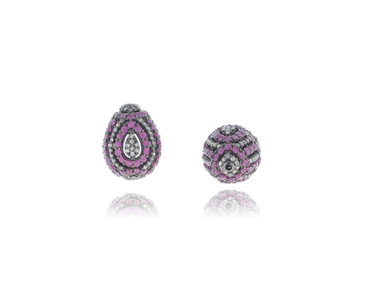 Drop Shape Designer Silver Diamond and Ruby Pave Beads