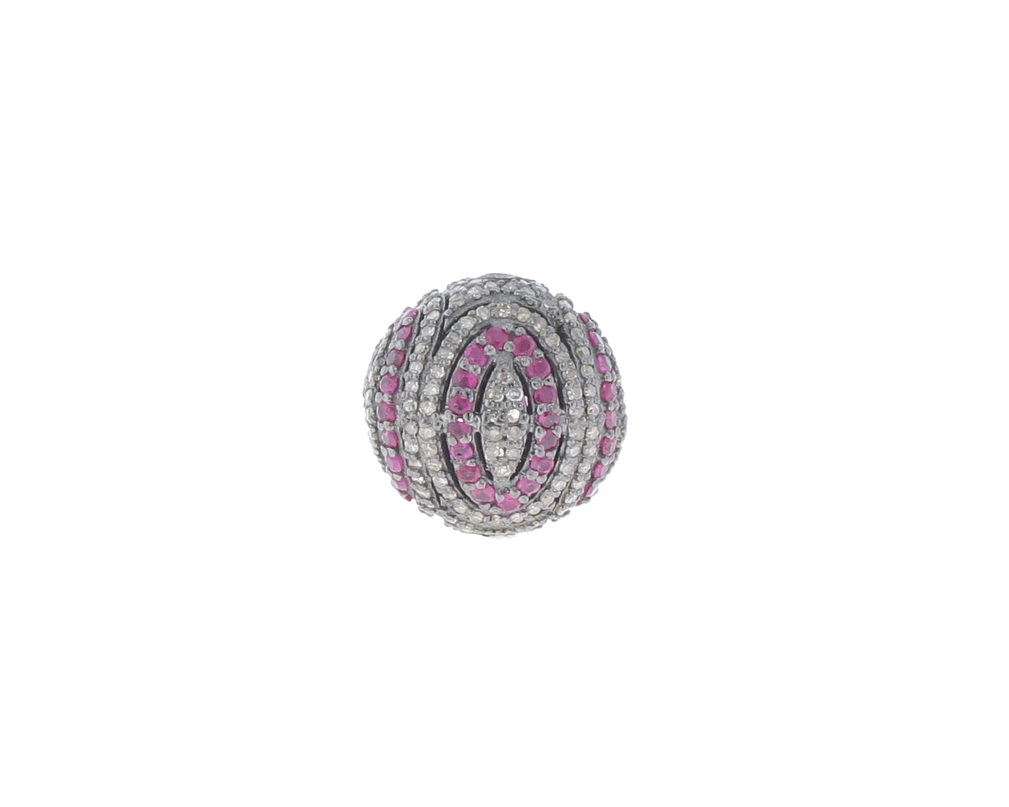 Oval Designer Silver Pave Diamond and Ruby Beads