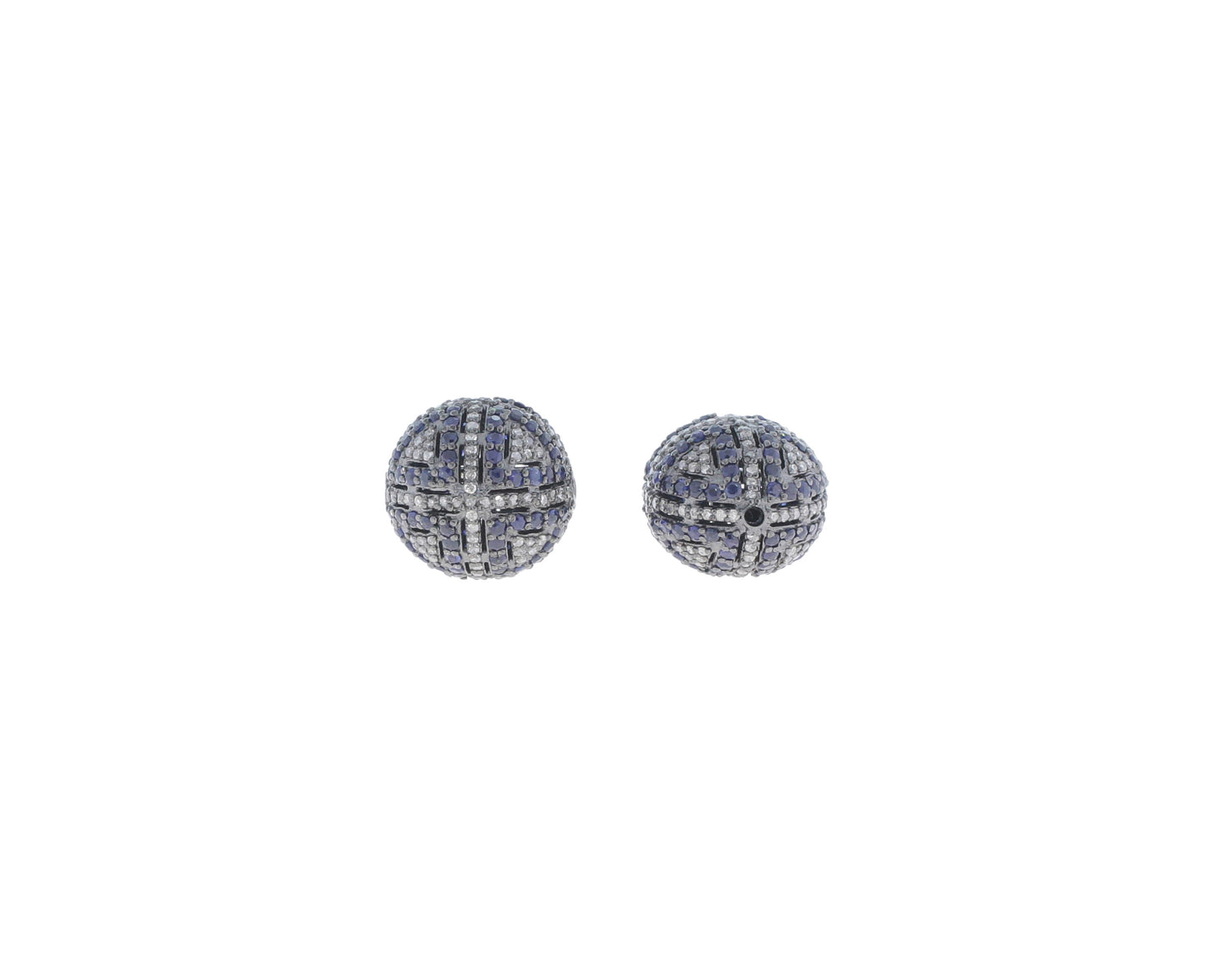 Oval Designer Silver Pave Diamond and Ruby Beads