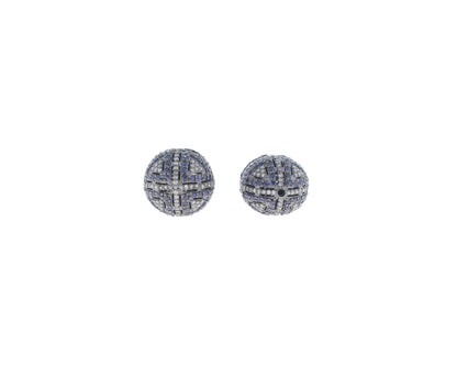 Oval Designer Silver Pave Diamond and Ruby Beads