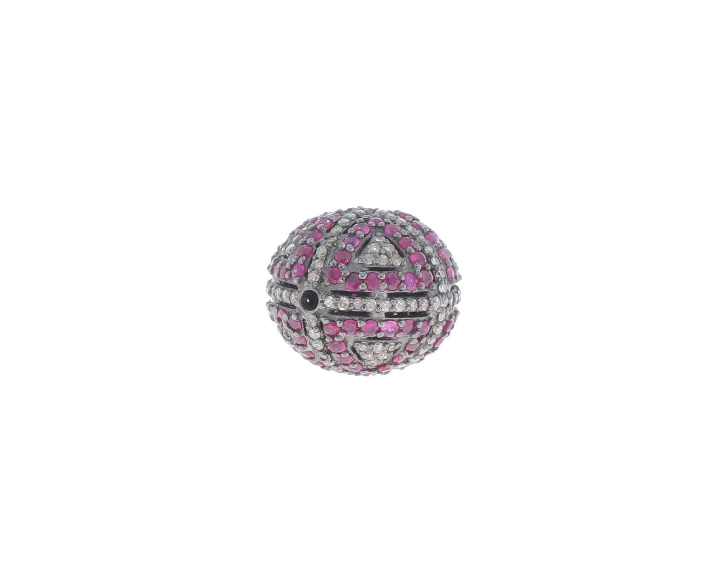 Oval Designer Silver Pave Diamond and Ruby Beads
