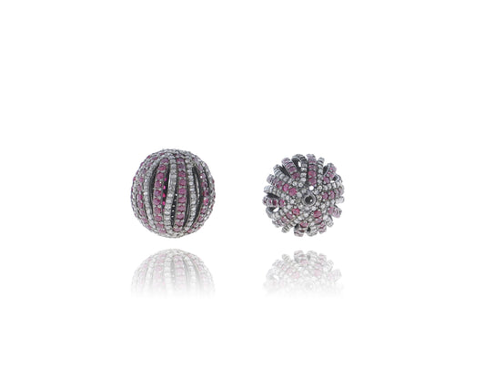 Oval Designer Silver Pave Diamond and Ruby Beads