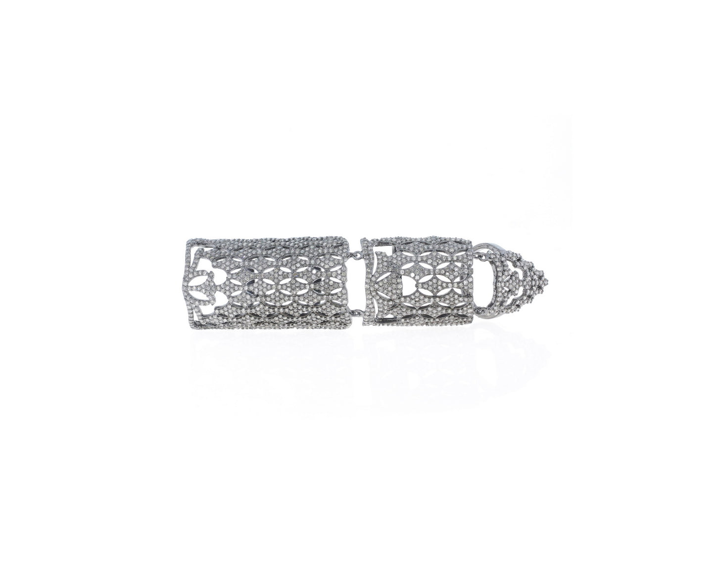 Diamond Full Finger Joint Ring Hollow Pattern Knuckle Rings,Pave Diamond Ring,Diamond Ring,Pave Ring, Statement Ring, Oxidized Silver