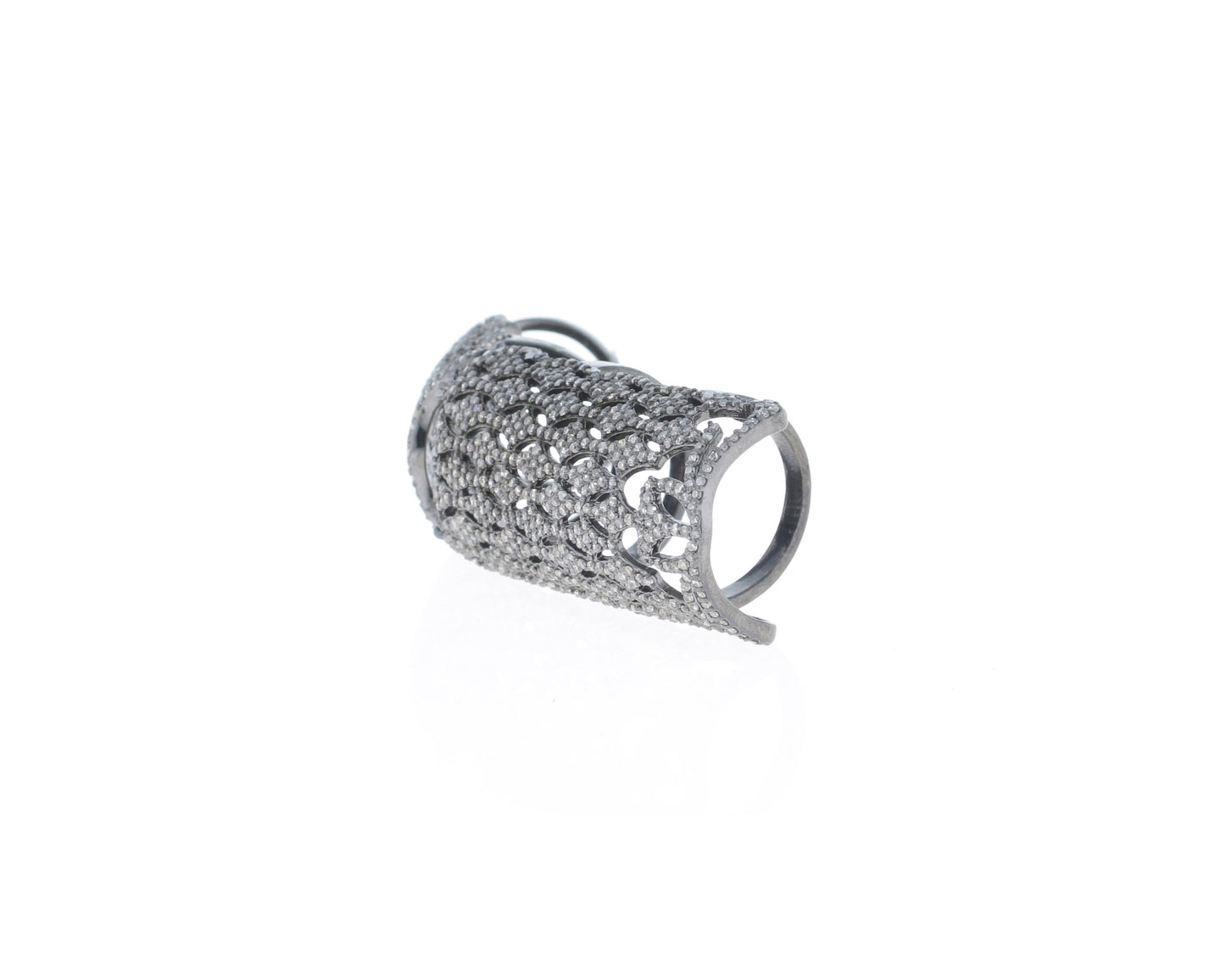 Diamond Full Finger Joint Ring Hollow Pattern Knuckle Rings,Pave Diamond Ring,Diamond Ring,Pave Ring, Statement Ring, Oxidized Silver