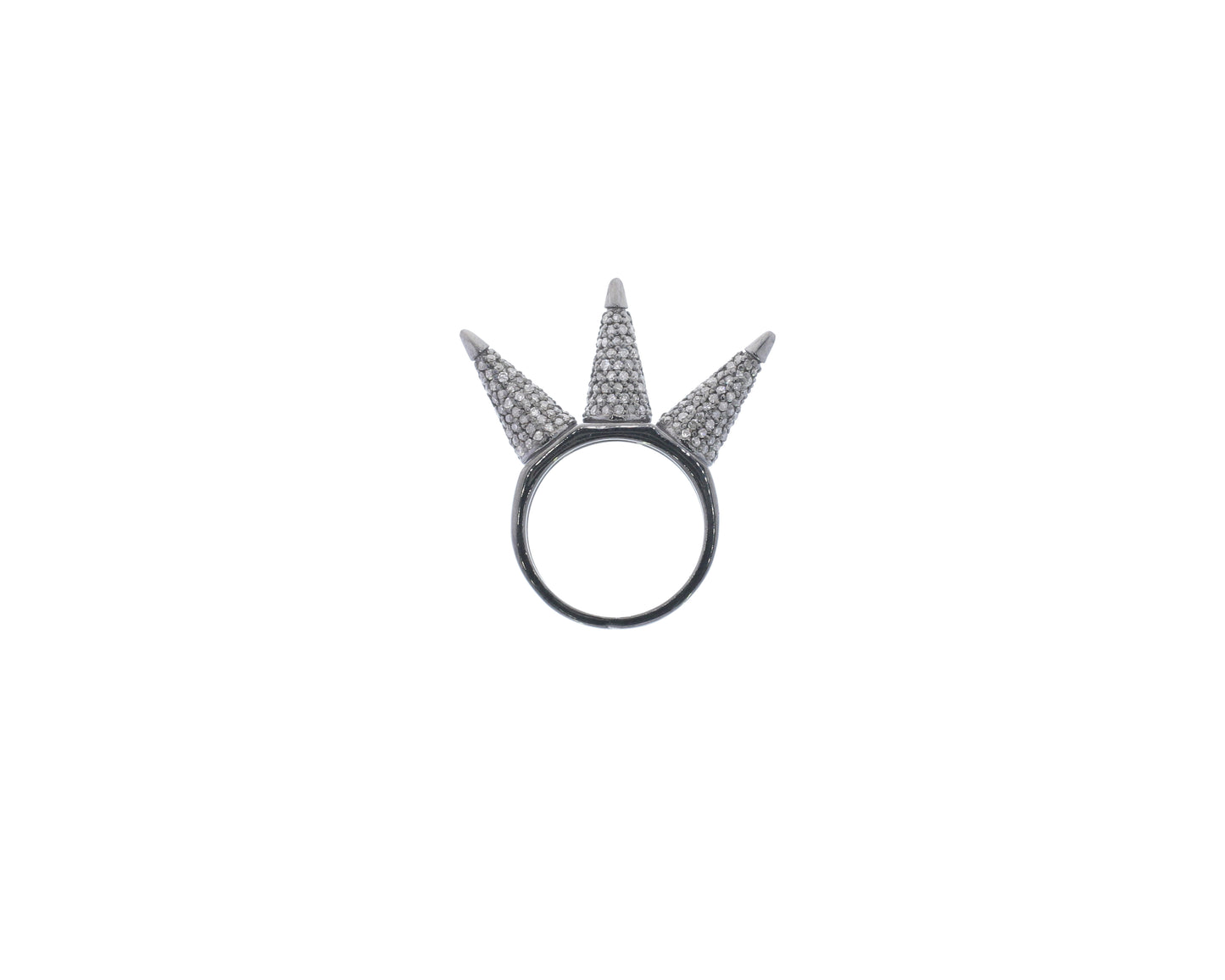 Diamond Three Cone Diamond Ring, Pave Diamond Ring, Pave Three Cone Ring, Approx 5 x 27mm. Sterling Silver