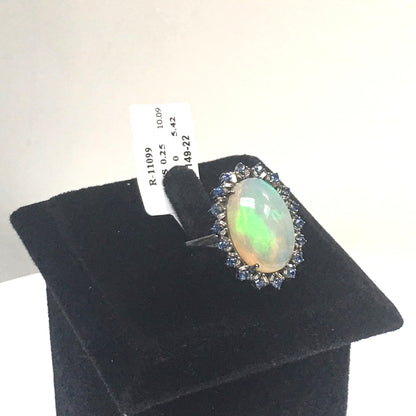 Opal and Blue Sapphire Ring With Diamond