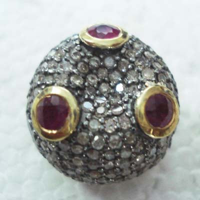 Silver and Diamond Pave Beads