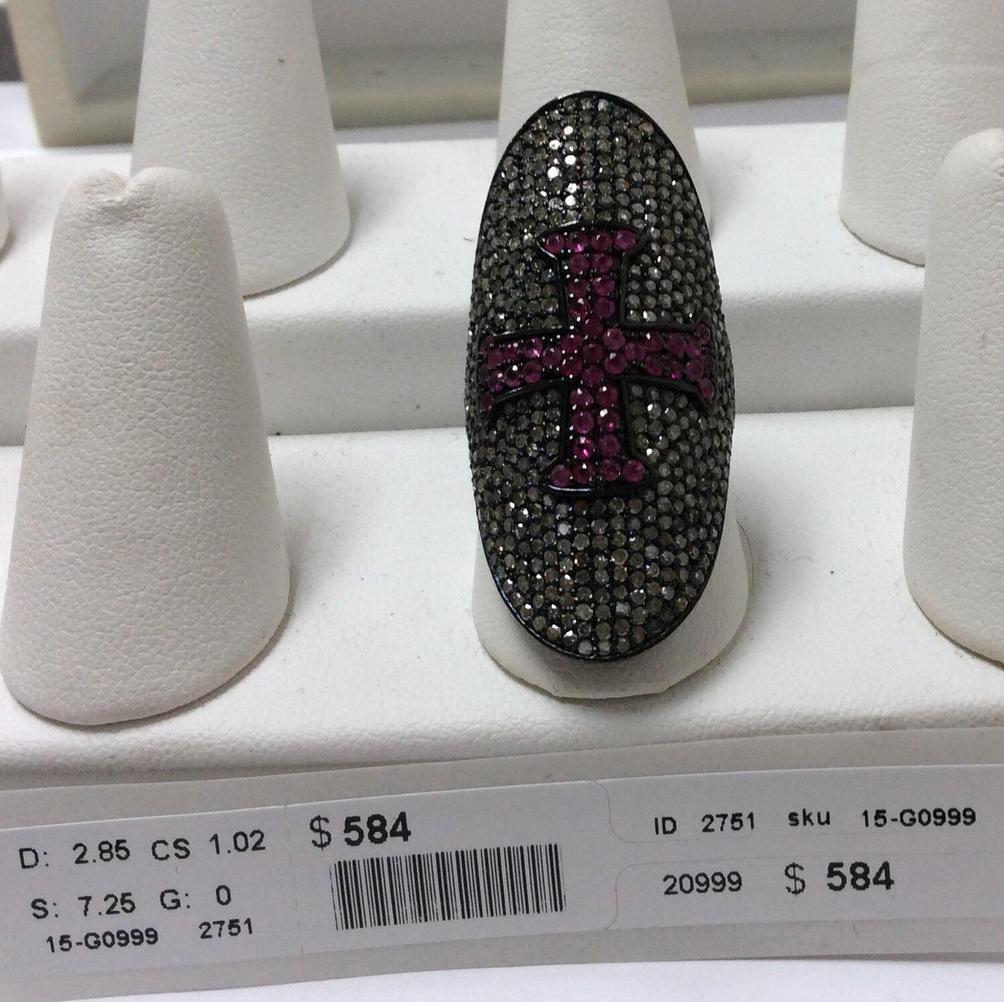 Diamond and Silver Ruby Stone Black Rhodium Finish Rings