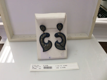 Diamond and Sapphire Silver Black Rhodium Finish Earrings