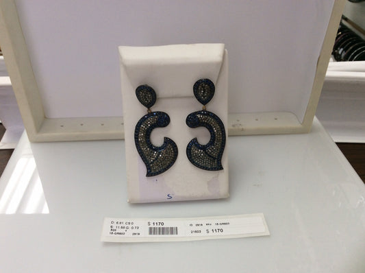 Diamond and Sapphire Silver Black Rhodium Finish Earrings