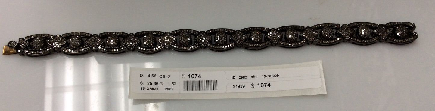 Diamond and Silver Black Rhodium Finish Bracelets