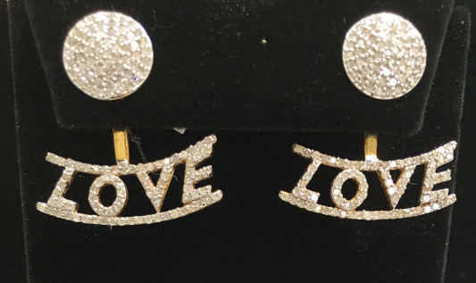 14k Solid Gold Love Diamond Earrings. Genuine handmade pave diamond Earrings. Approx Size 1.00 "(25 x 23 mm)