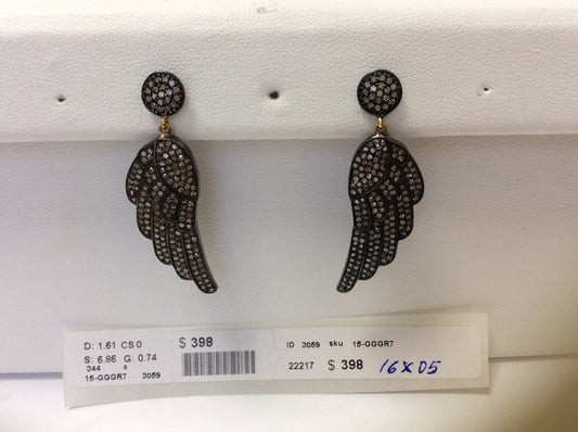 Diamond and Silver Black Rhodium Finish Earring