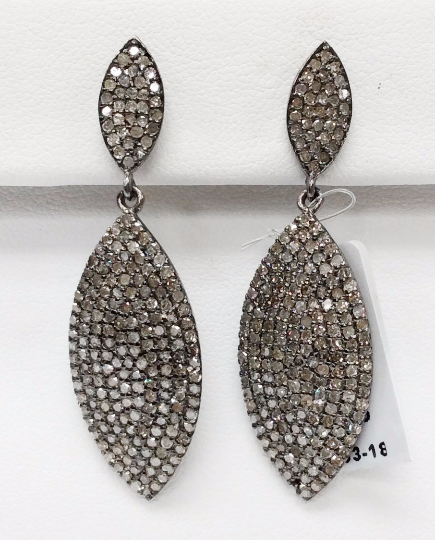 Marquise Diamond Earring .925 Oxidized Sterling Silver Diamond Earring, Genuine handmade pave diamond Earring Size 1.80"(14 x 45 MM )