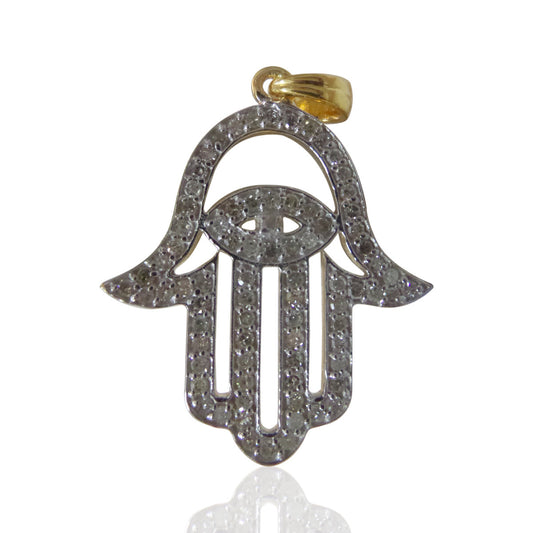 14K Solid Gold Diamond Hamsa Hand Pendants. Genuine handmade pave diamond Pendant. Approx Size 1.28 "(24 x 32 mm)