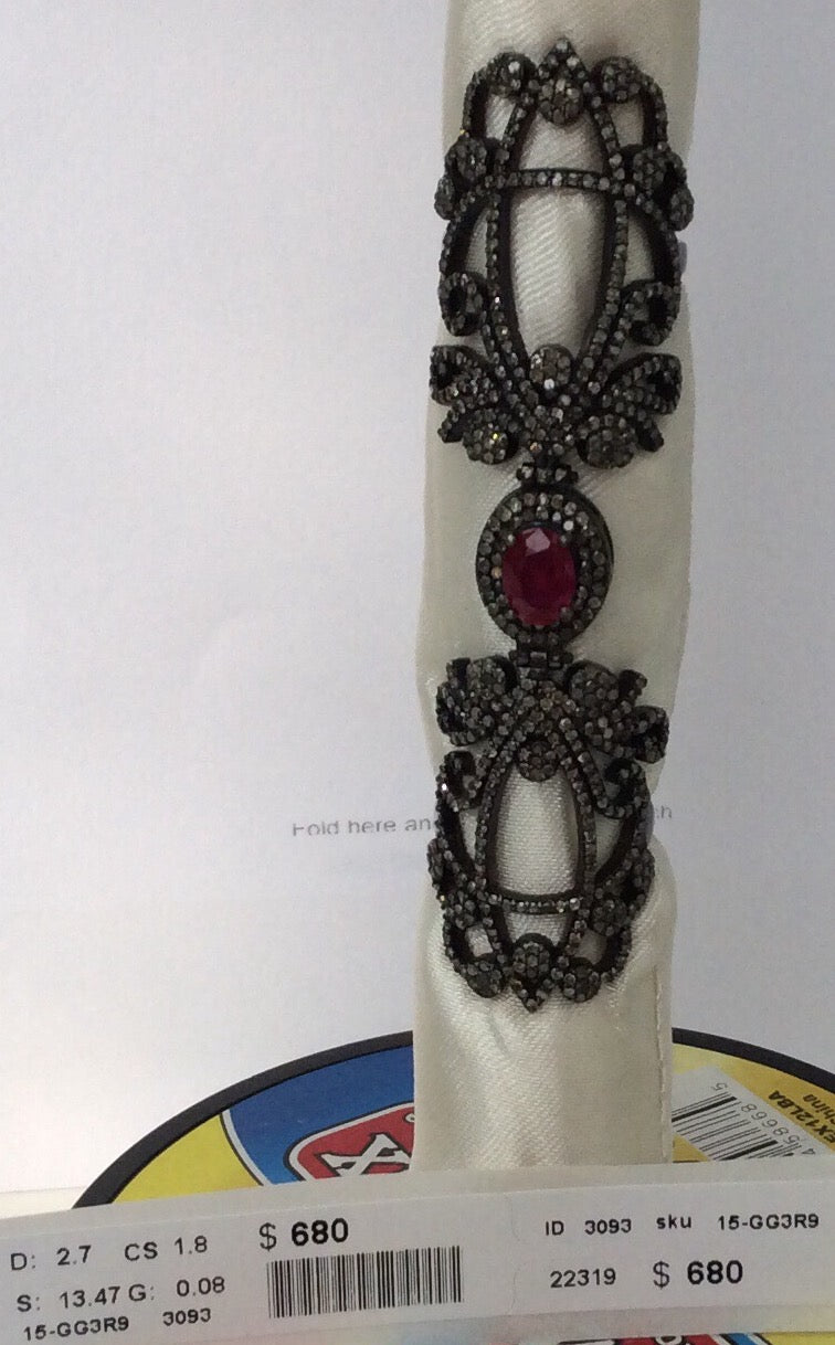 Diamond and Silver Ruby Stone Black Rhodium Finish Rings .