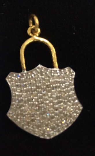 14K Solid Gold Lock Shape Diamond Pendants