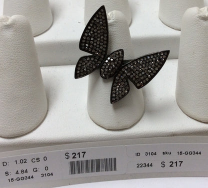 Butterfly Diamond and Silver Black Rhodium Finish Rings