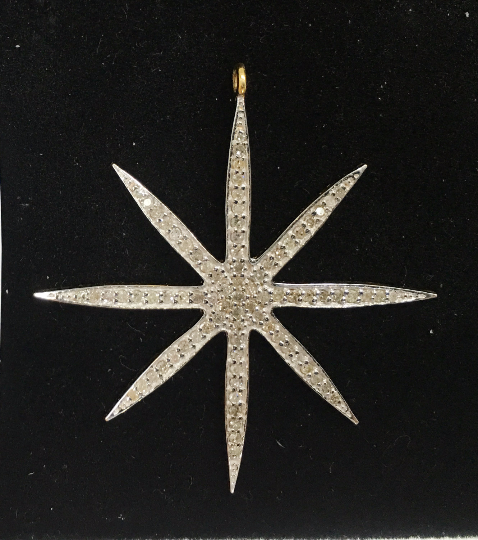 14k Solid Gold Star Diamond Pendants.  Approx Size 1.72 "(43 x 40 mm)
