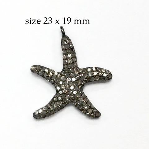Star Fish Diamond Charm .925 Oxidized Sterling Silver Diamond Charms, Genuine handmade pave diamond Charm Size Approx 0.92"(23 x 19 MM)