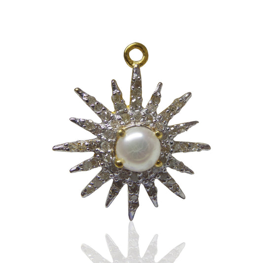 14K Solid Gold Sun Burst Diamond Pendants. Genuine handmade pave diamond Pendant. Approx Size 0.72 "(18 mm)