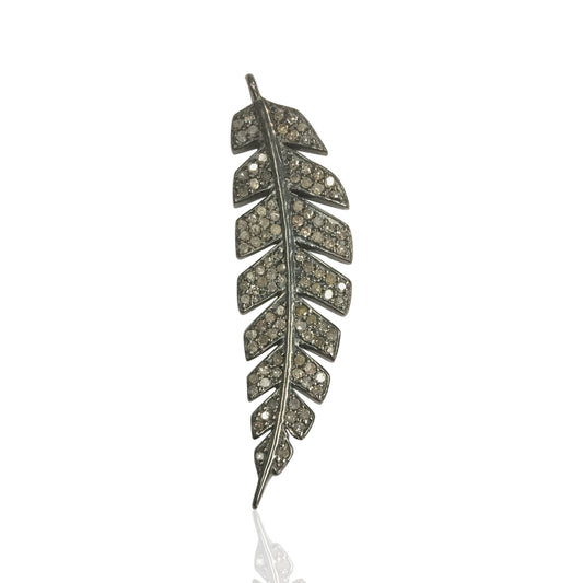 Pave Pendant, Pave Diamond, Pave Leaf Charm, diamond Leaf Charm, Approx 1.80''( 12 x45mm),Pave Connectors, Oxidized Silver