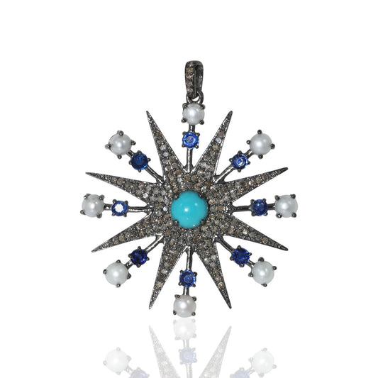 SunBurst Diamond and Tourquise Pendant