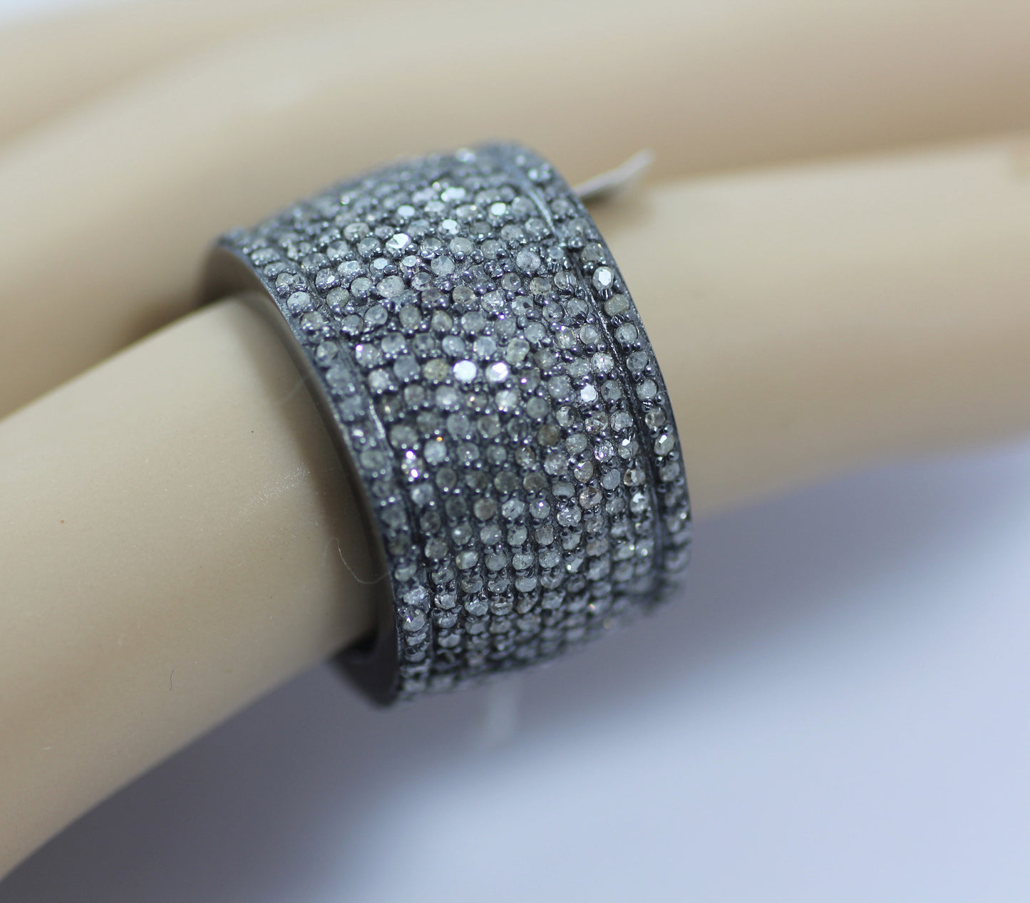 Pave Cigar Band Diamond Ring .925 Oxidized Sterling Silver Diamond Ring, Genuine handmade pave diamond Ring Size Approx 0.96"(13 x 24 MM)