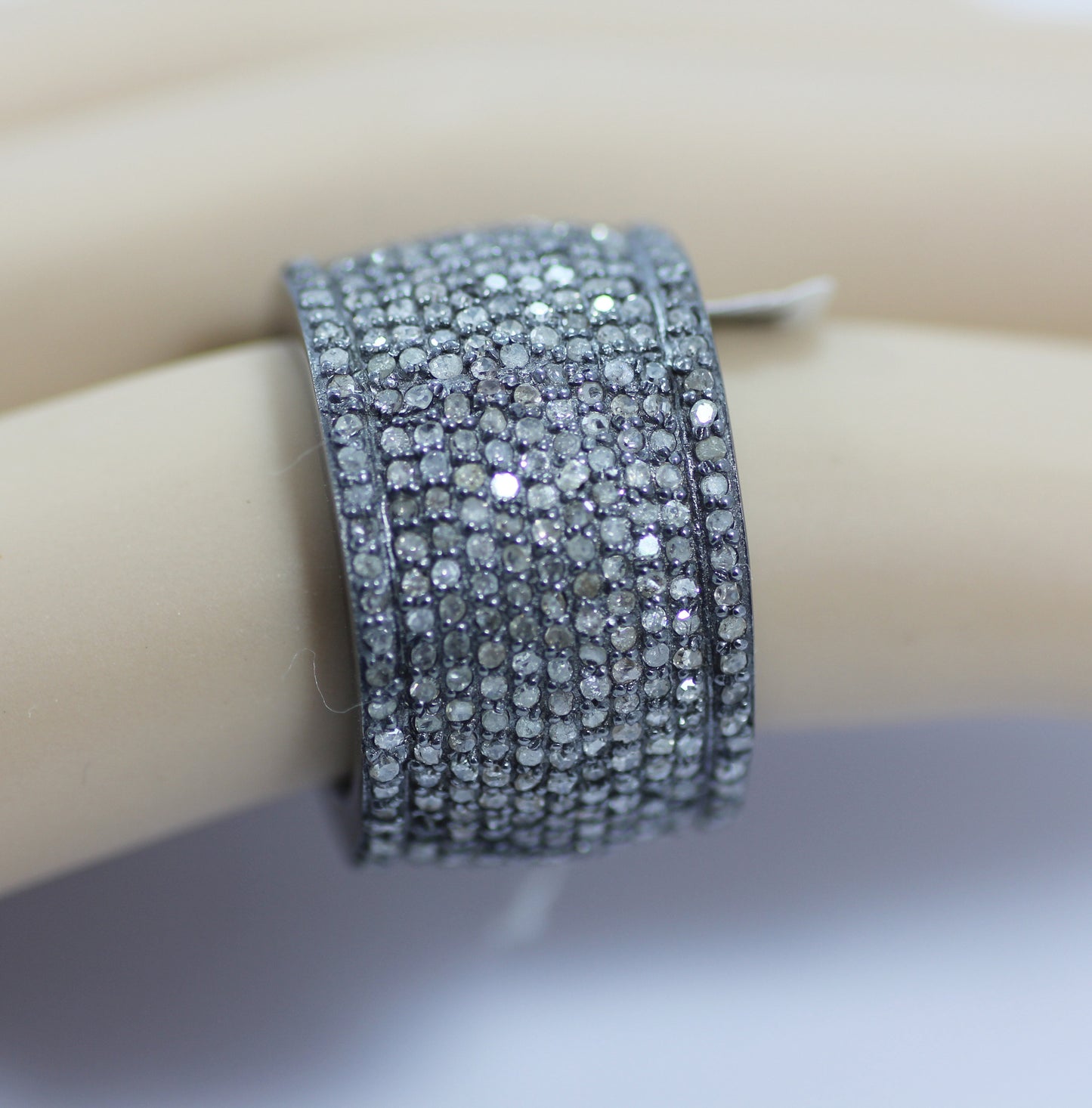 Pave Cigar Band Diamond Ring .925 Oxidized Sterling Silver Diamond Ring, Genuine handmade pave diamond Ring Size Approx 0.96"(13 x 24 MM)