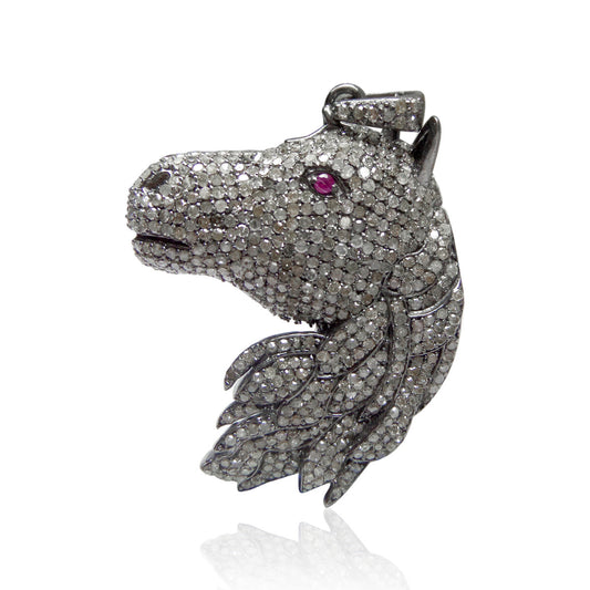 Horse Head Diamond Pendants, 50mm Glorious Looks,3.50 carats Natural Diamonds