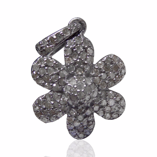 Flower Diamond Charm .925 Oxidized Sterling Silver Diamond Charms, Genuine handmade pave diamond Charm Size Approx 0.64"(16 MM)