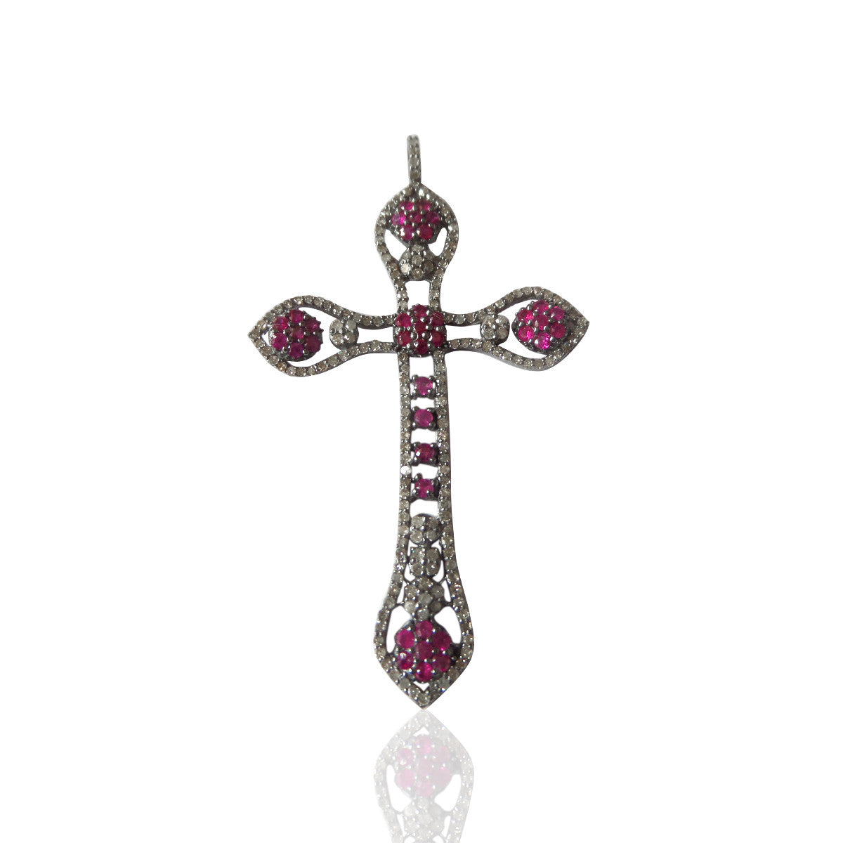 Diamond  Cross with Ruby Stones Diamond Pendant,