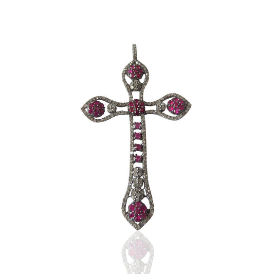Diamond  Cross with Ruby Stones Diamond Pendant,