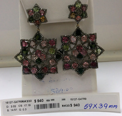 Diamond and Multi Tourmaline Silver Earrings