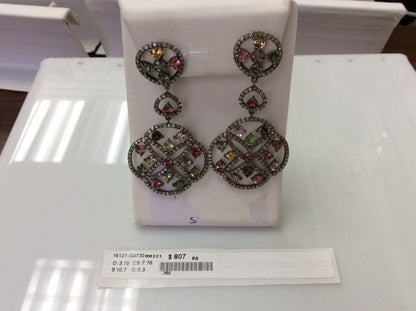Diamond and Multi Tourmaline Silver Earrings