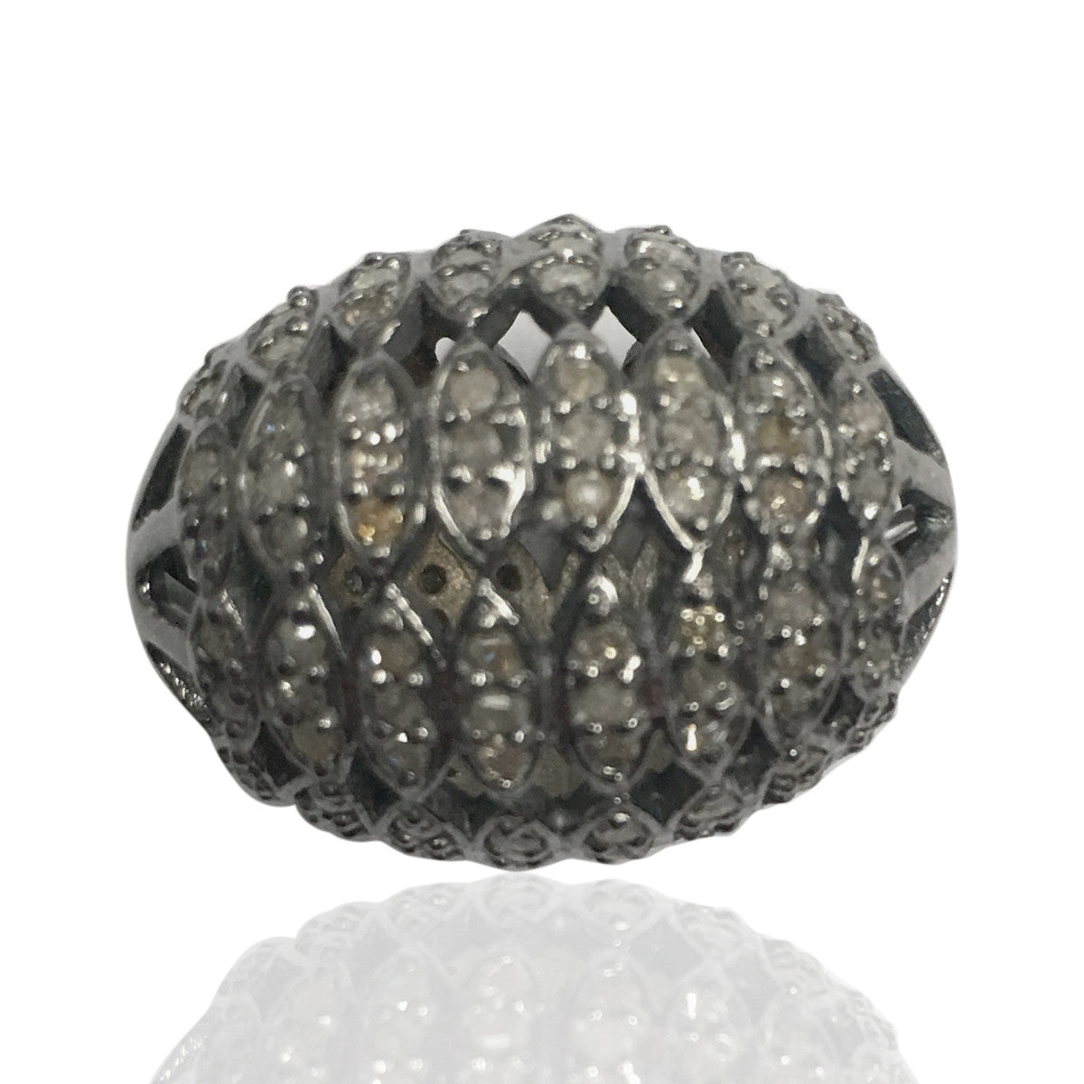 Oval Diamond Bead .925 Oxidized Sterling Silver Diamond Beads, Genuine handmade pave diamond Beads Size Approx 0.80"(16 x 20 MM)