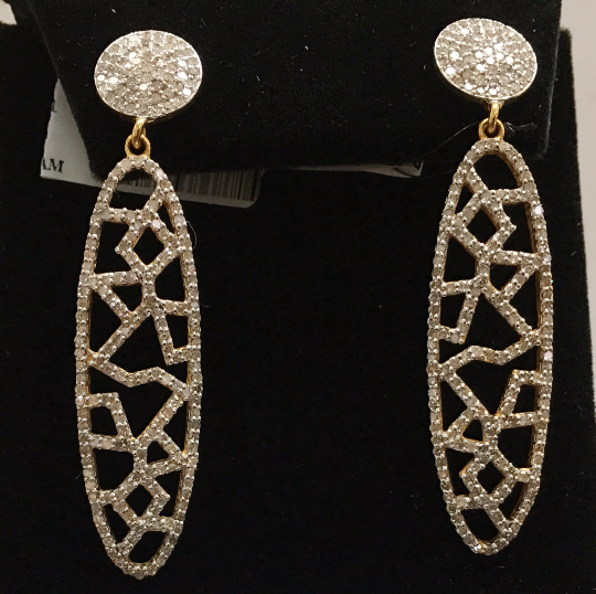 14k Solid Gold Diamond Earrings . Genuine handmade pave diamond Earrings . Approx Size 2.00 "(12 x 50 mm)