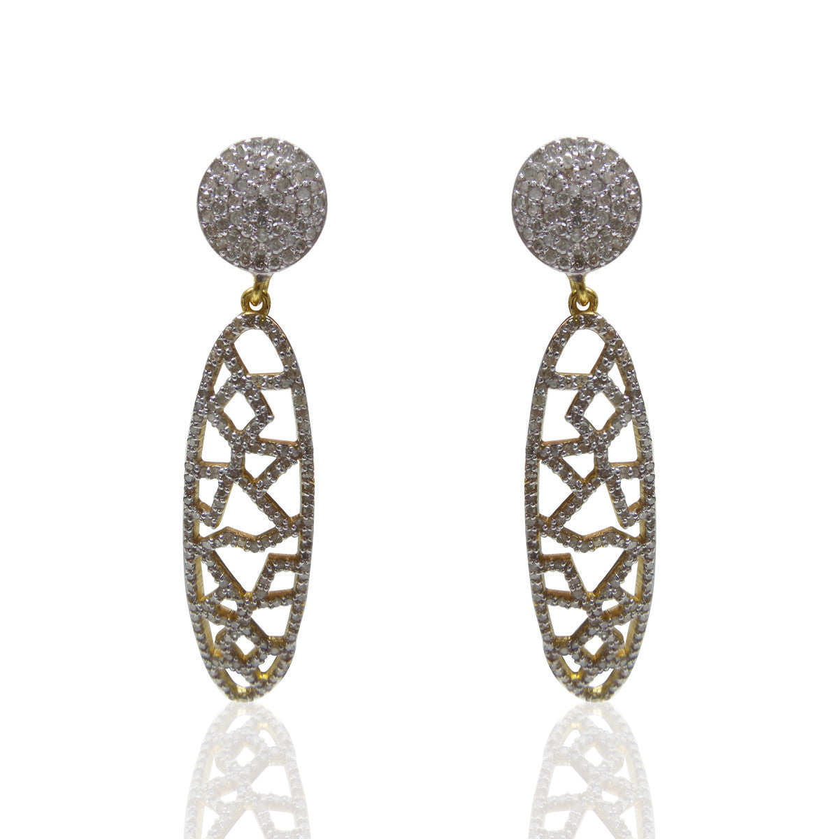 14k Solid Gold Diamond Earrings . Genuine handmade pave diamond Earrings . Approx Size 2.00 "(12 x 50 mm)