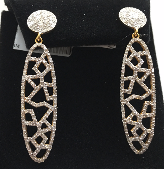 14k Solid Gold Diamond Earrings . Genuine handmade pave diamond Earrings . Approx Size 2.00 "(12 x 50 mm)
