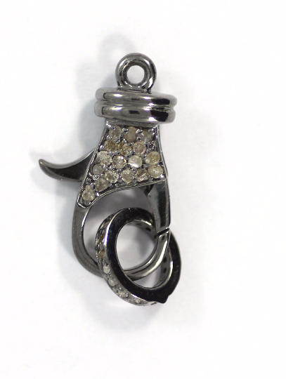 Diamond Clasps .925 Oxidized Sterling Silver Diamond Clasps, Genuine handmade pave diamond Clasps Size Approx 0.76"(19 MM)