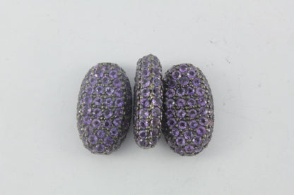 Oval Shape Blue Sapphire Pave Beads