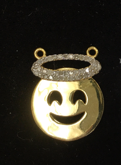 14K Solid Gold Funny Face Diamond Pendants. Genuine handmade pave diamond Pendant. Approx Size 0.72 "(18 mm)